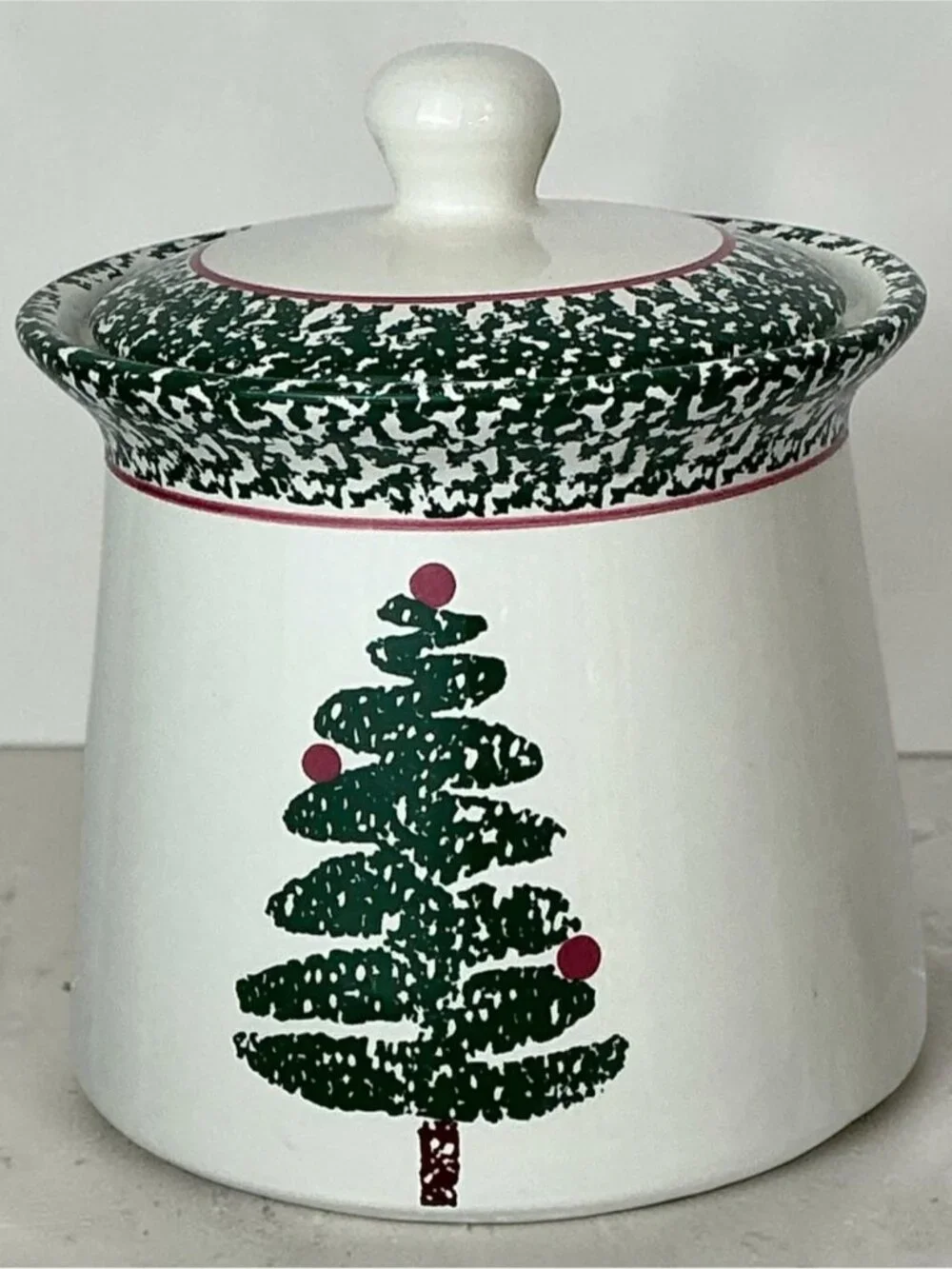 Vintage Christmas Tree Cookie Jar Canister by Bizzirri Made in Italy Green Red